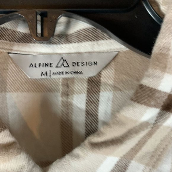 Alpine Design Shirt Women's Medium Beige Plaid Cotton Flannel Button-Up 7005 - Picture 2 of 7